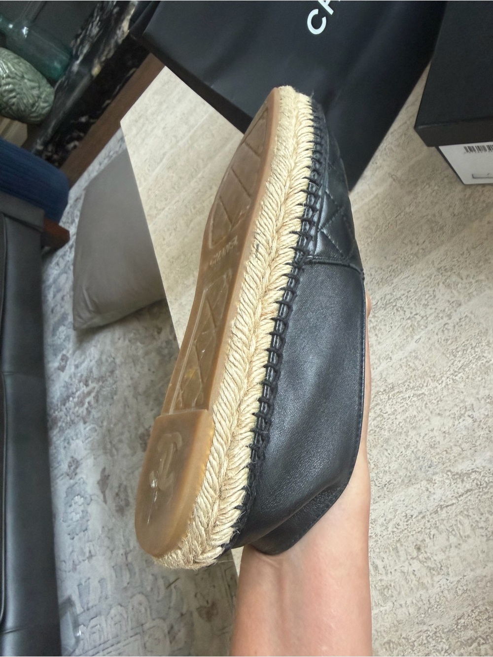 CHANEL Black Quilted Leather Espadrille Flats with CC Logo - Picture 11 of 16